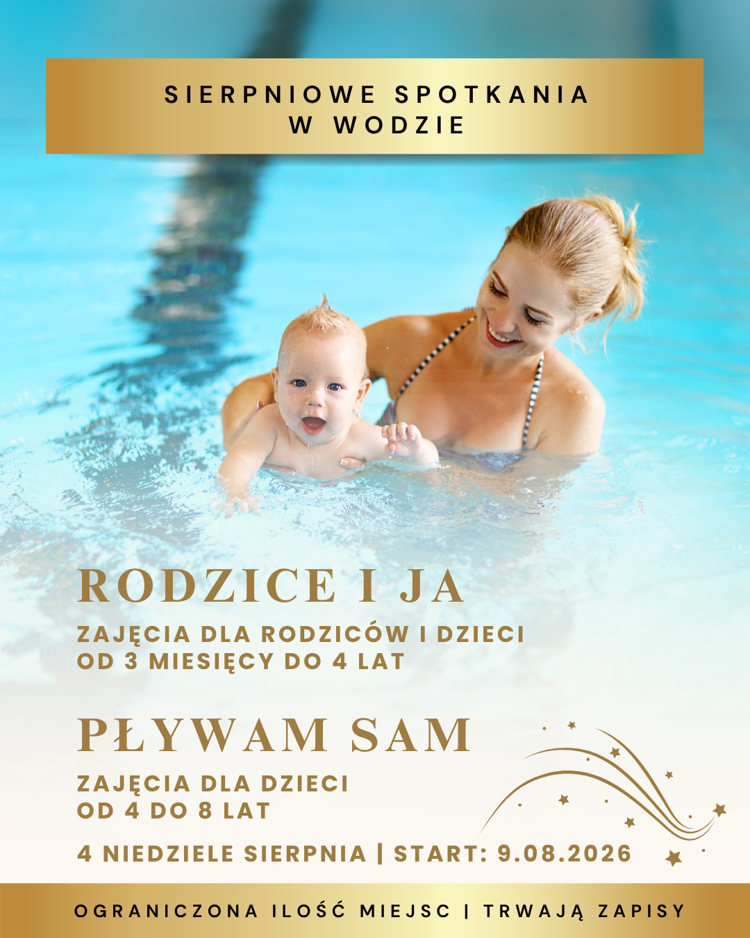 Sierpniowe spotkania w wodzie Aqua Magic – zajęcia pływania dla niemowląt i dzieci w Olsztynie